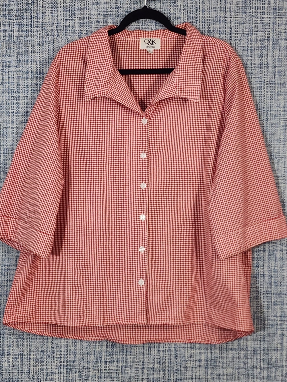 C&K Red Gingham Button Front Blouse